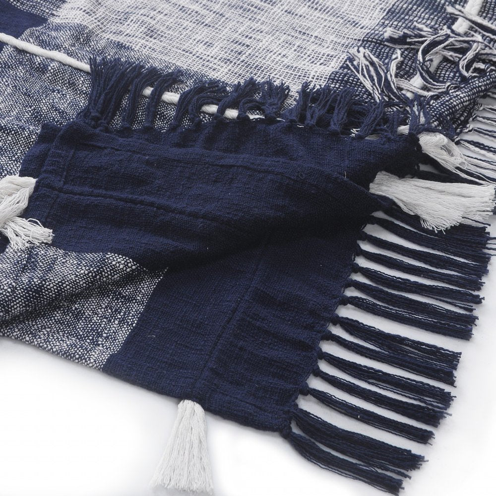 Blue Woven Cotton Geometric Throw close-up detail
