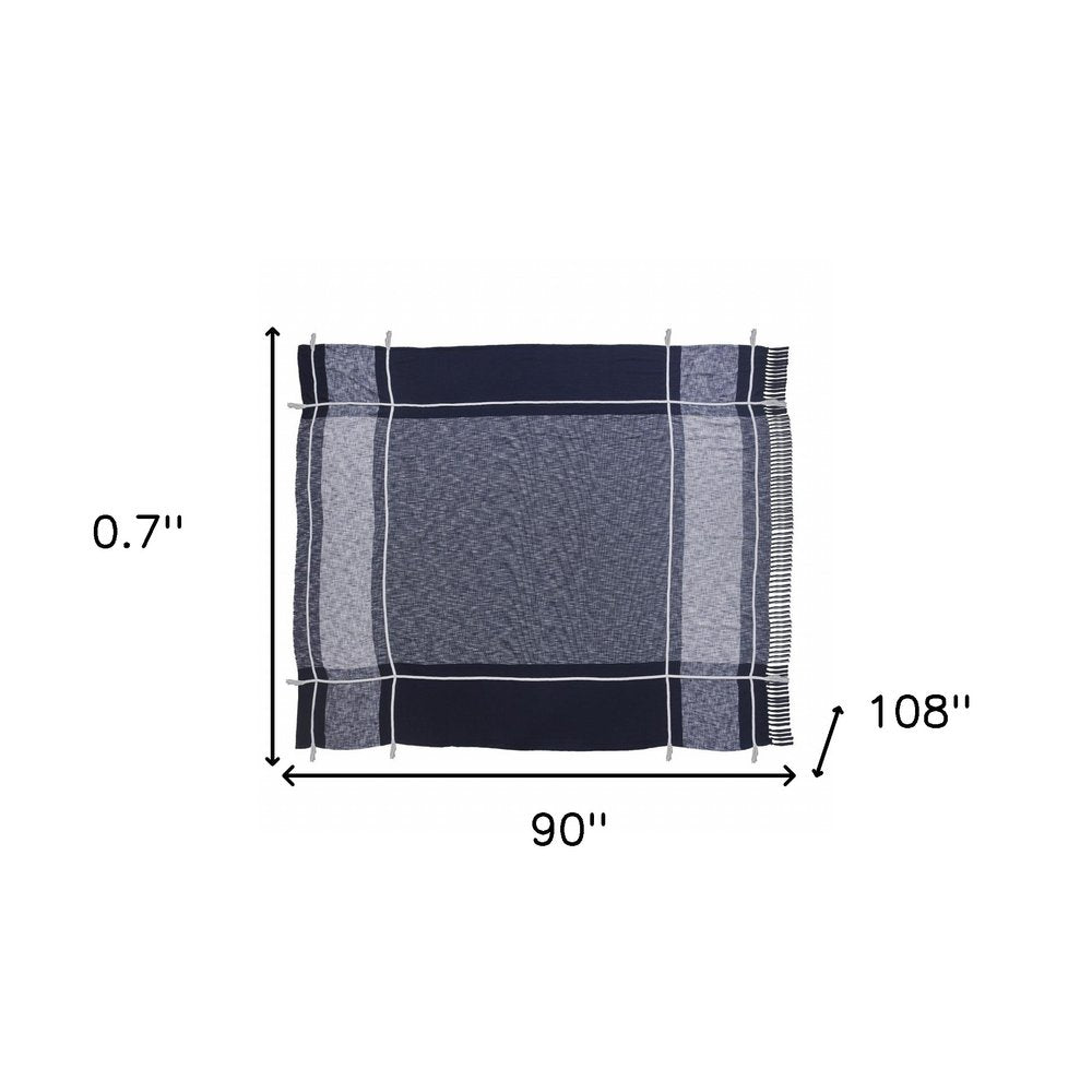 Blue Woven Cotton Geometric Throw on a white background