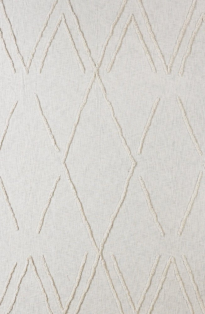 Ivory Geometric Queen Cotton Coverlet With Fringe on a white background