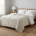 Ivory Geometric Queen Cotton Coverlet With Fringe
