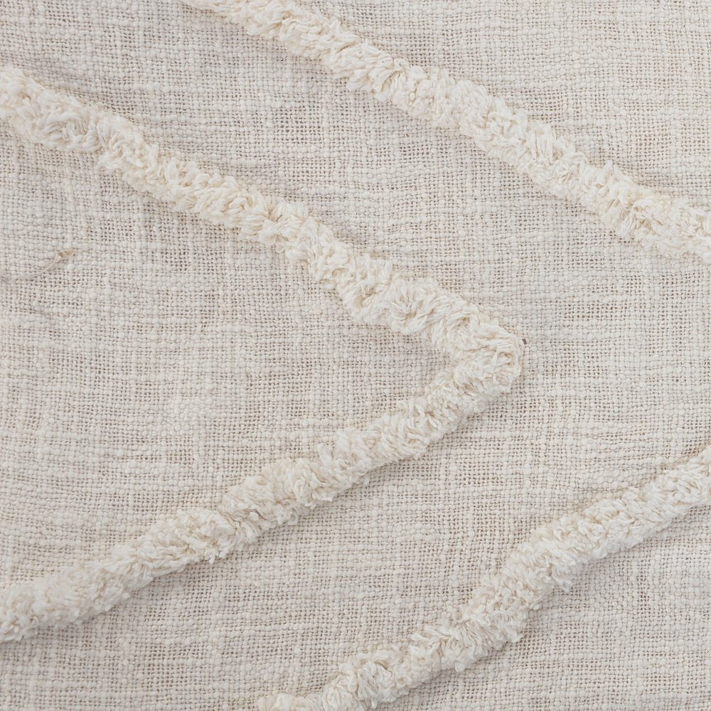 Ivory Geometric Queen Cotton Coverlet With Fringe on a white background