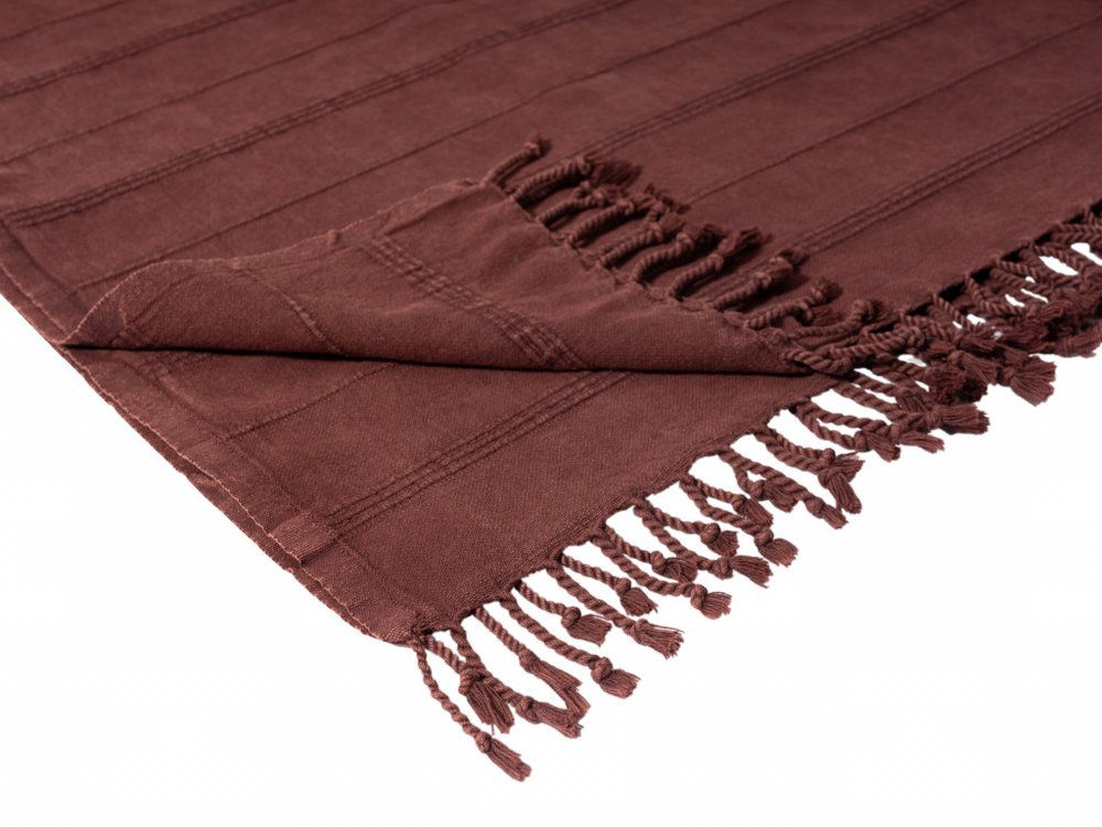 Red Woven Cotton Striped Throw Blanket on a white background
