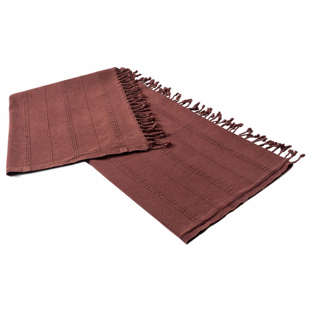 Red Woven Cotton Striped Throw Blanket on a white background