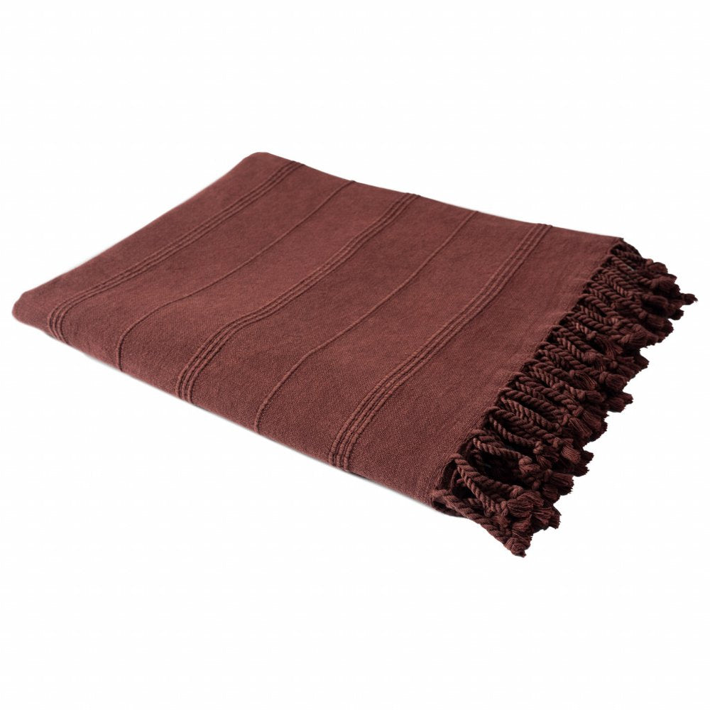 Red Woven Cotton Striped Throw Blanket on a white background
