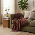 Red Woven Cotton Striped Throw Blanket