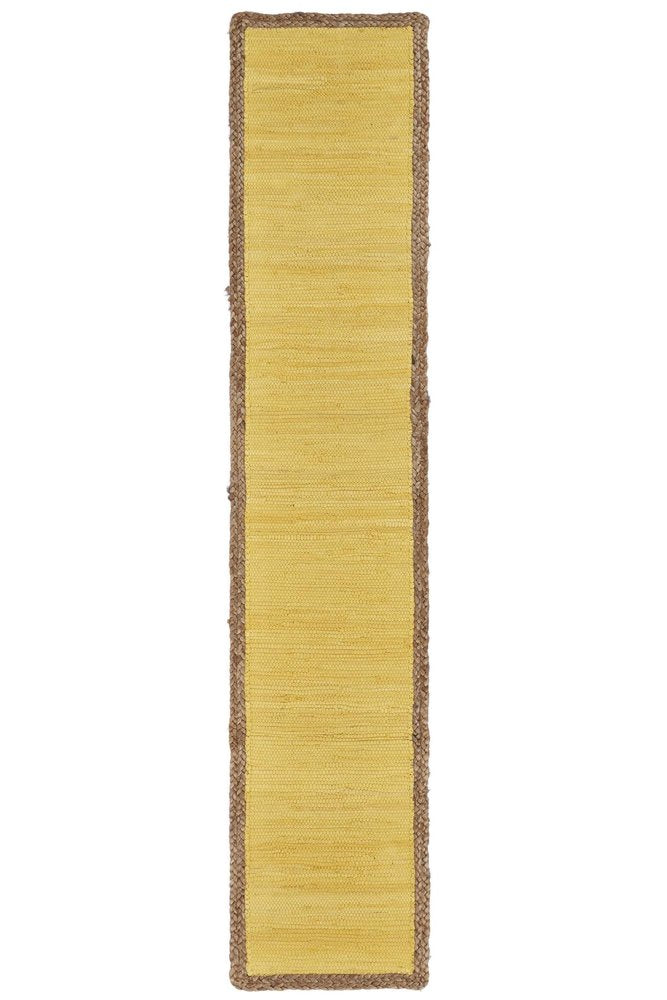 72" Yellow And Natural Cotton And Jute Table Runner on a white background