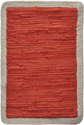 Close-up of 19" Set of Four Orange And Natural Solid With Border Cotton Placemats showing the tan linen texture.
