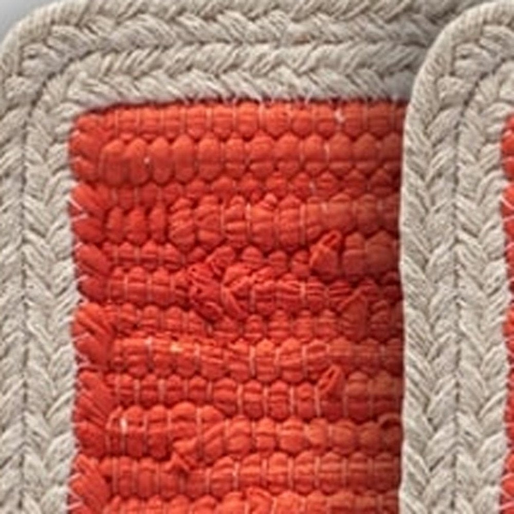 19" Set of Four Orange And Natural Solid With Border Cotton Placemats. Dining linen in tan linen.