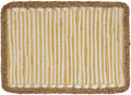 Cream, yellow, and natural striped cotton and jute placemat with braided jute border.