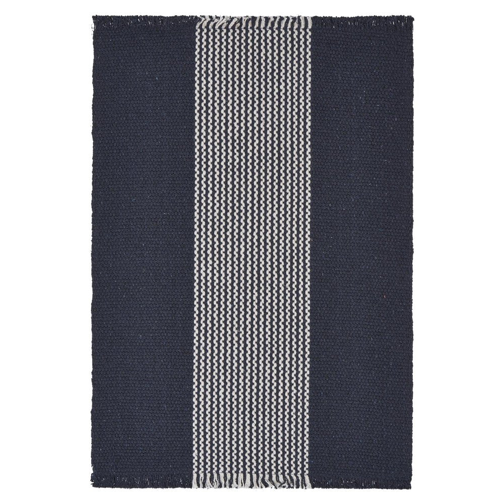 19" Set of Four Navy Blue And White Striped Cotton Placemats. Dining linen isolated on a plain white background, in a navy linen finish.