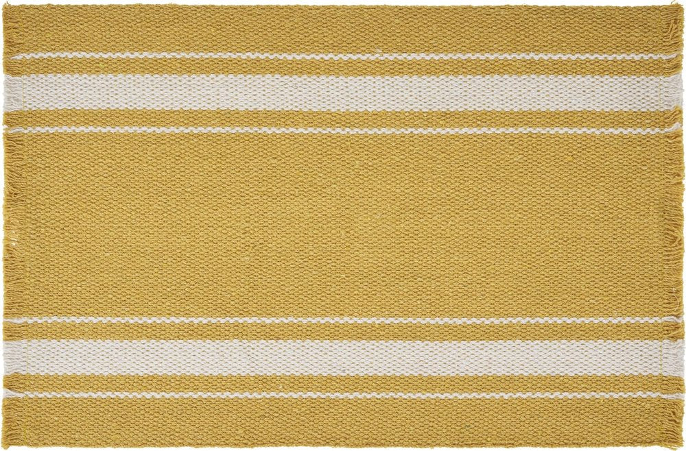 19" Set of Four Yellow And White Striped Cotton Placemats