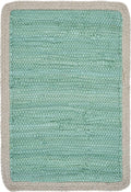 19" Set of Four Turquoise and Natural Solid With Border Cotton Placemats. Dining linen isolated on a plain white background, finished in cream linen.