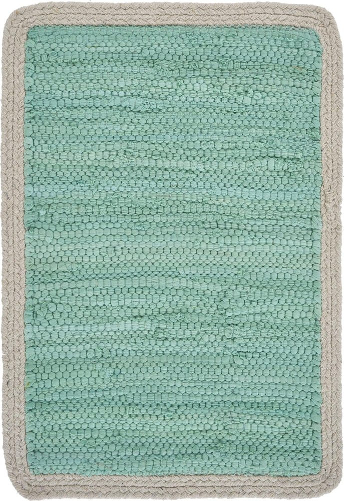 19" Set of Four Turquoise and Natural Solid With Border Cotton Placemats