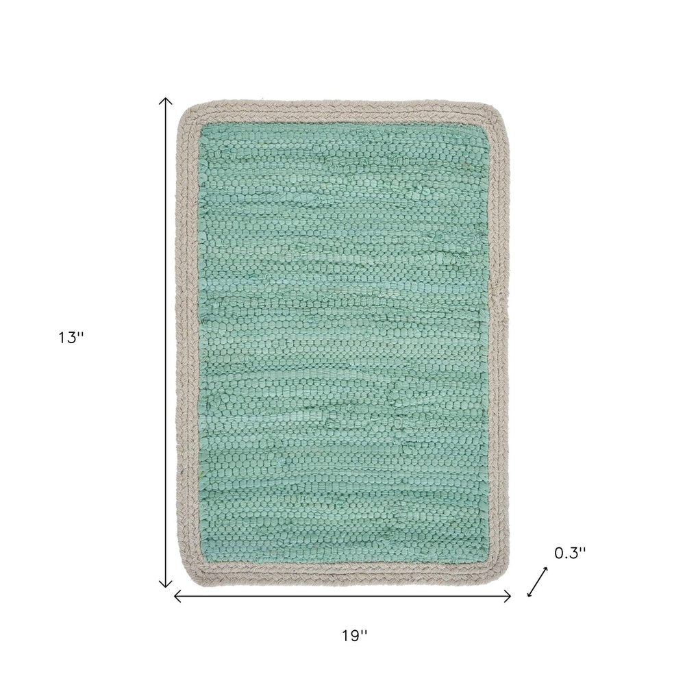 19" Set of Four Turquoise and Natural Solid With Border Cotton Placemats