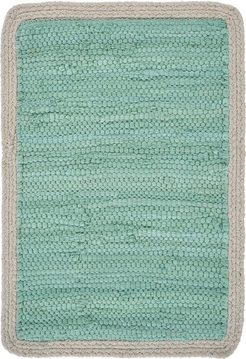19" Set of Four Turquoise and Natural Solid With Border Cotton Placemats