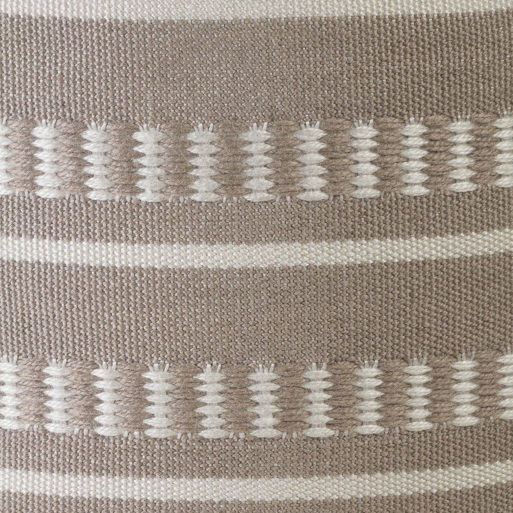 Close-up of 20" Green Polyester Round Striped Indoor Outdoor Pouf Ottoman showing the fabric texture.