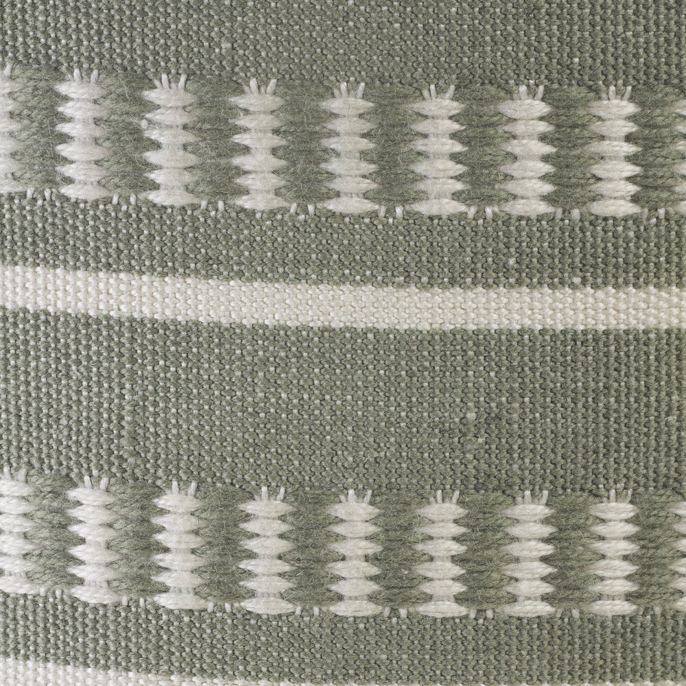 20" Green Polyester Round Striped Indoor Outdoor Pouf Ottoman close-up highlighting the green fabric surface.