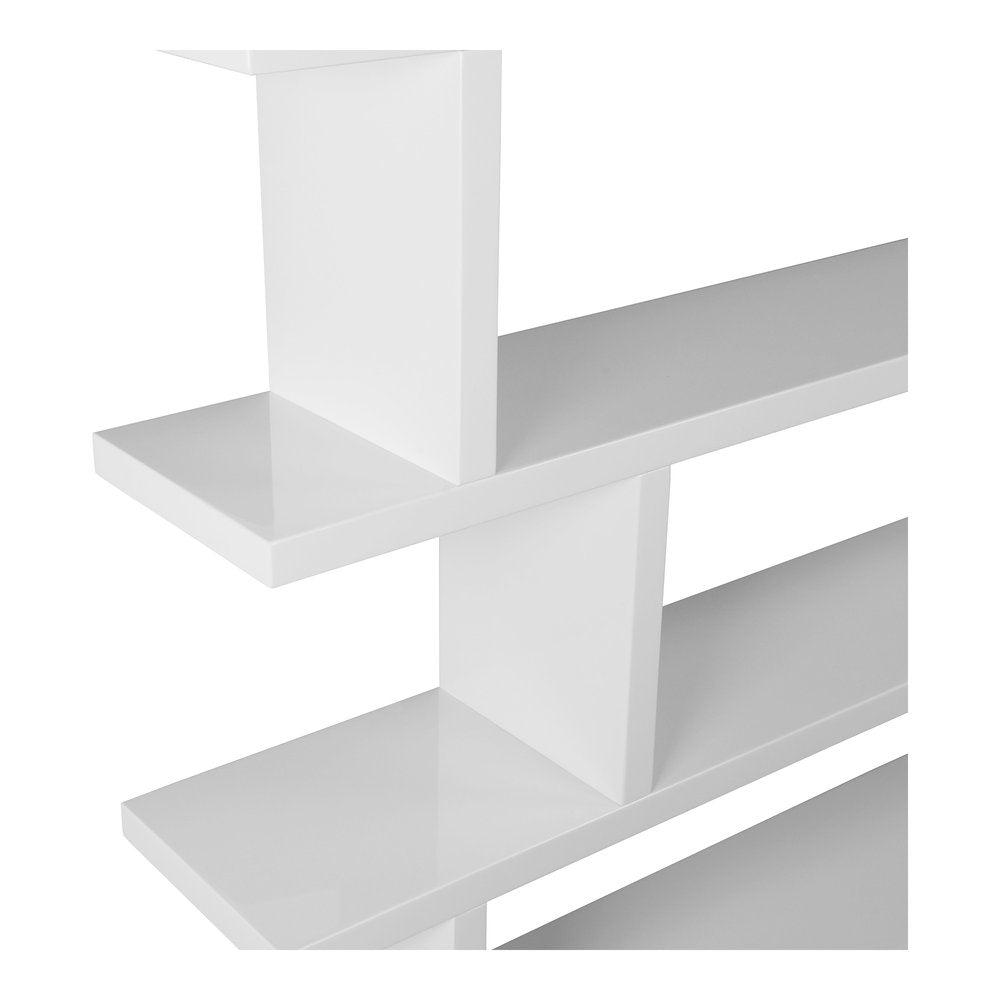 White Wood Five Tier Bookcase on a white background