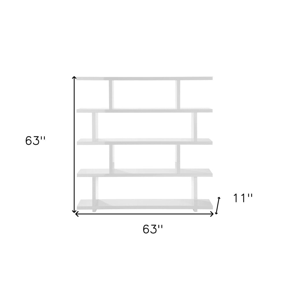 White Wood Five Tier Bookcase on a white background