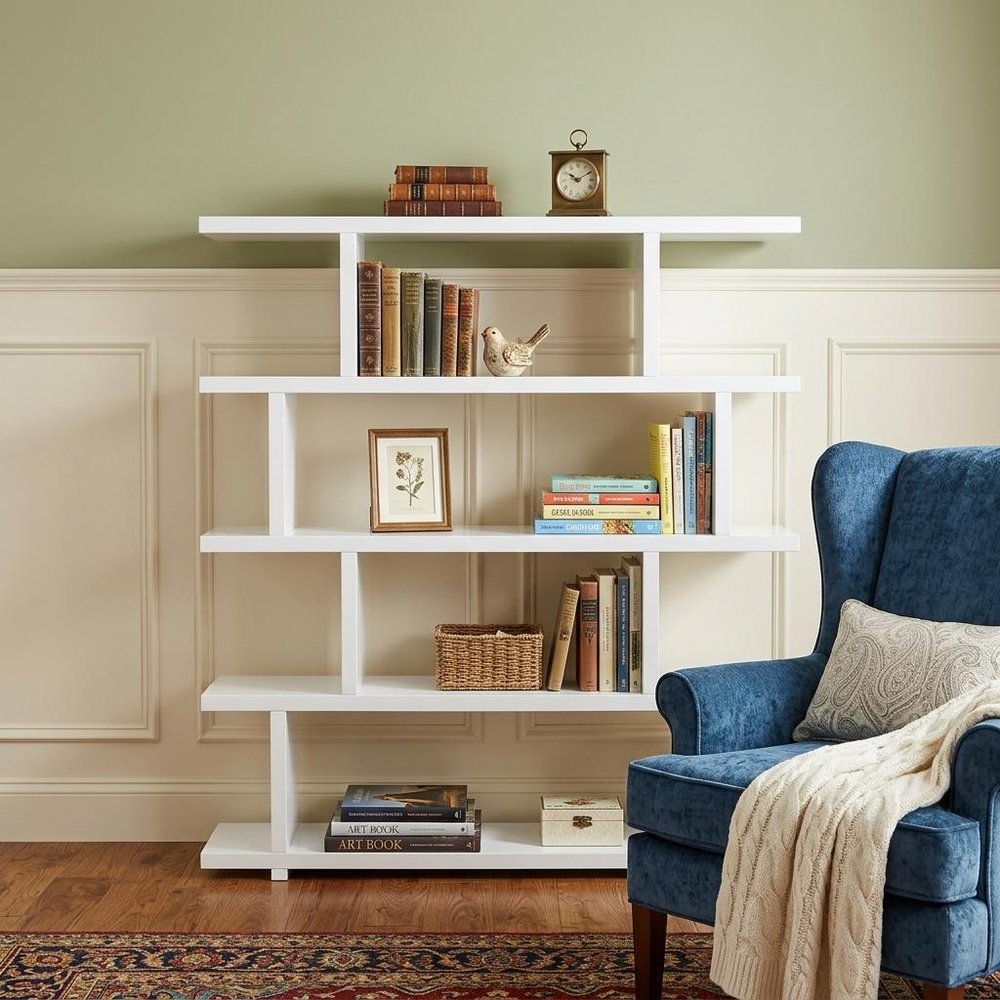 White Wood Five Tier Bookcase