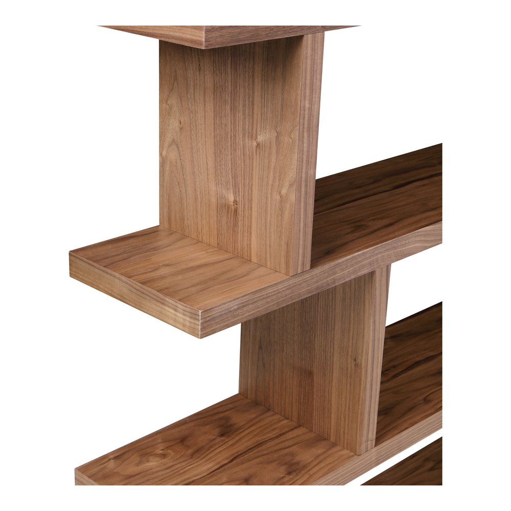 Brown And Natural Wood Five Tier Bookcase on a white background