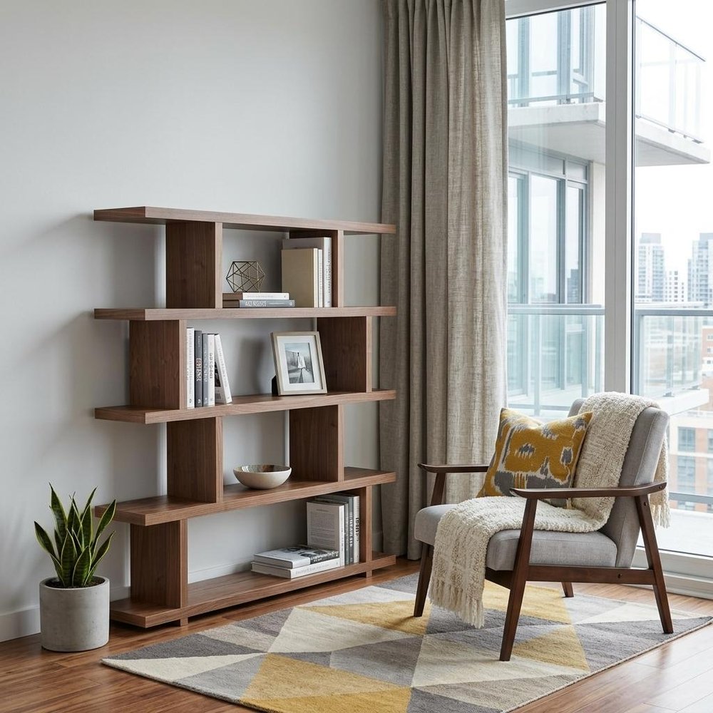 Brown And Natural Wood Five Tier Bookcase