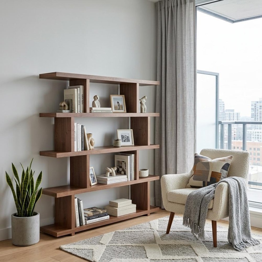 Brown And Natural Wood Five Tier Bookcase
