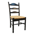 Straw and Black Solid Wood and Rush Ladder Back Dining Side Chair on a white background