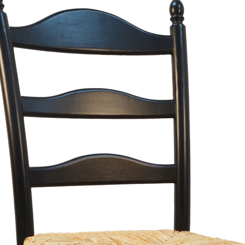 Straw and Black Solid Wood and Rush Ladder Back Dining Side Chair