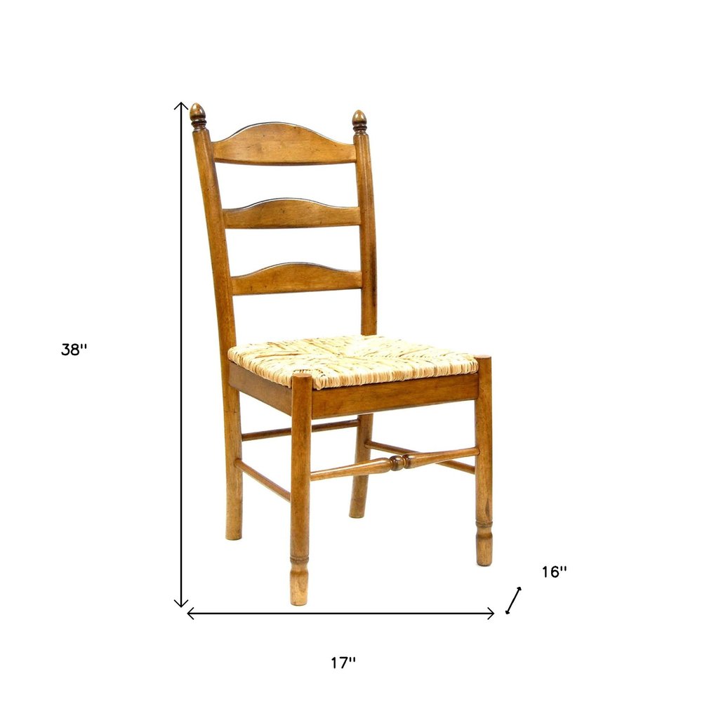 Straw And Brown Wood Ladder Back Dining Side Chair on a white background