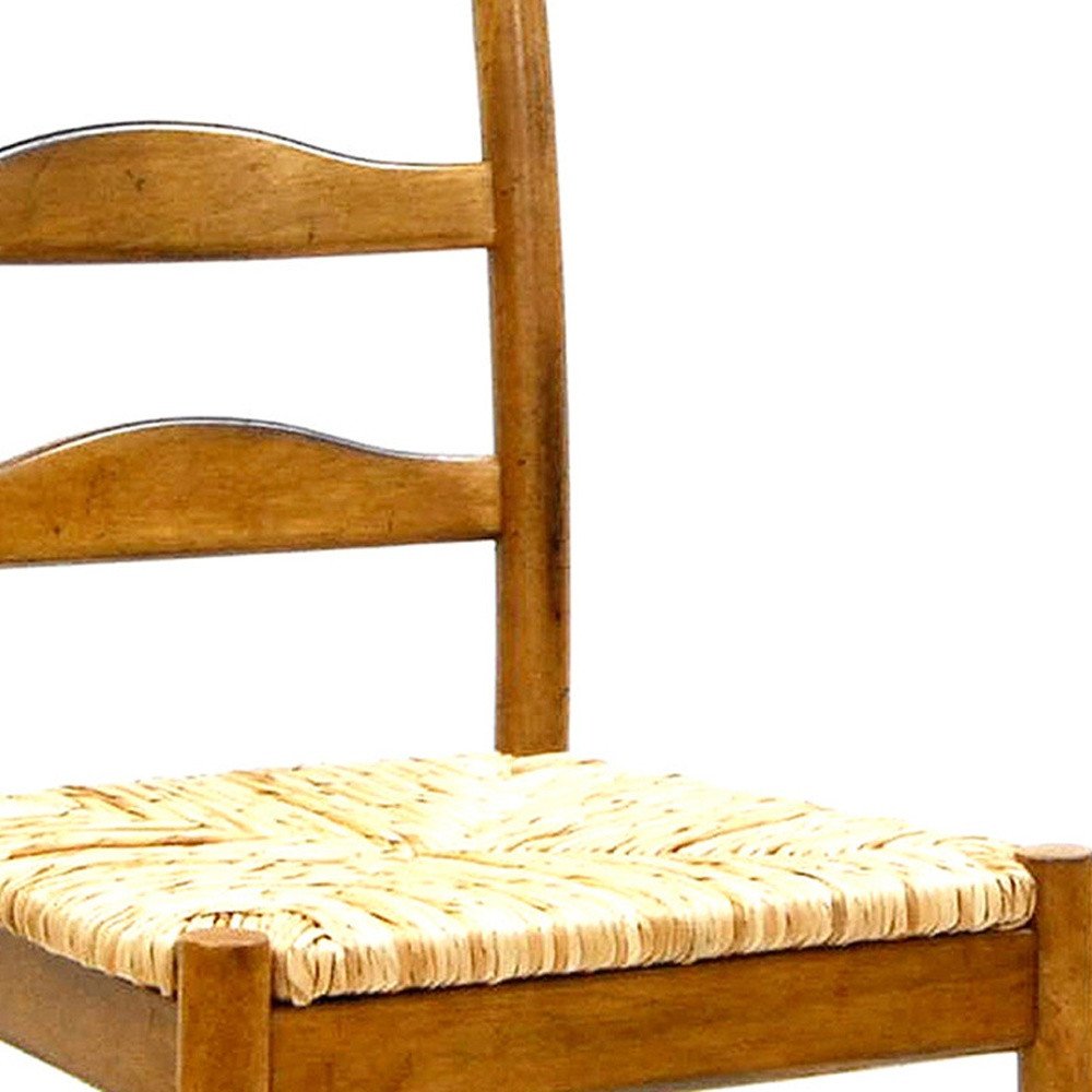 Straw And Brown Wood Ladder Back Dining Side Chair on a white background