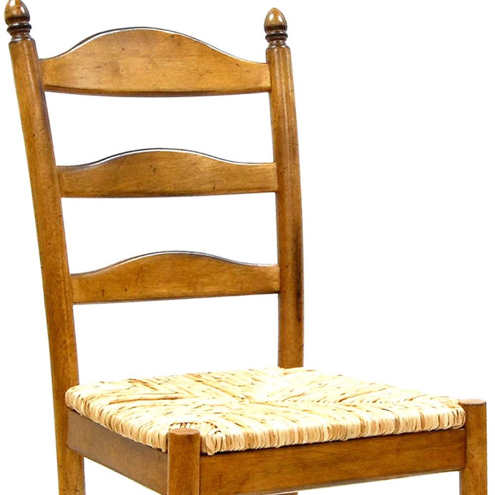 Straw And Brown Wood Ladder Back Dining Side Chair on a white background