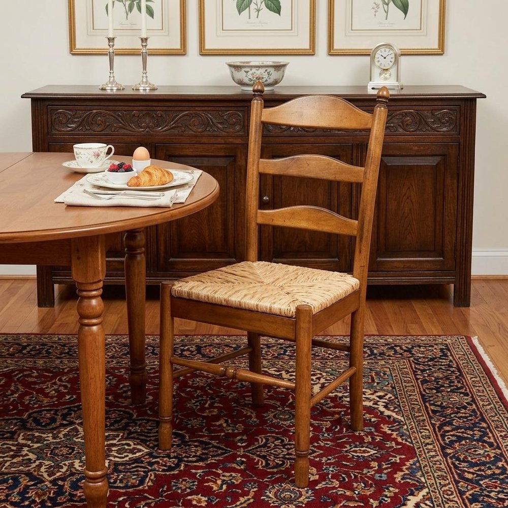 Straw And Brown Wood Ladder Back Dining Side Chair in a home interior