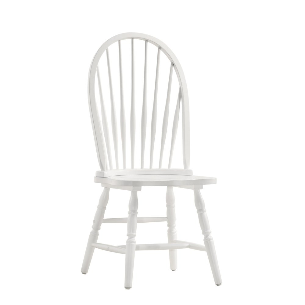 White Wood Windsor Back Dining Side Chair on a white background