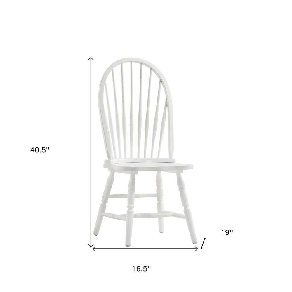 White Wood Windsor Back Dining Side Chair on a white background