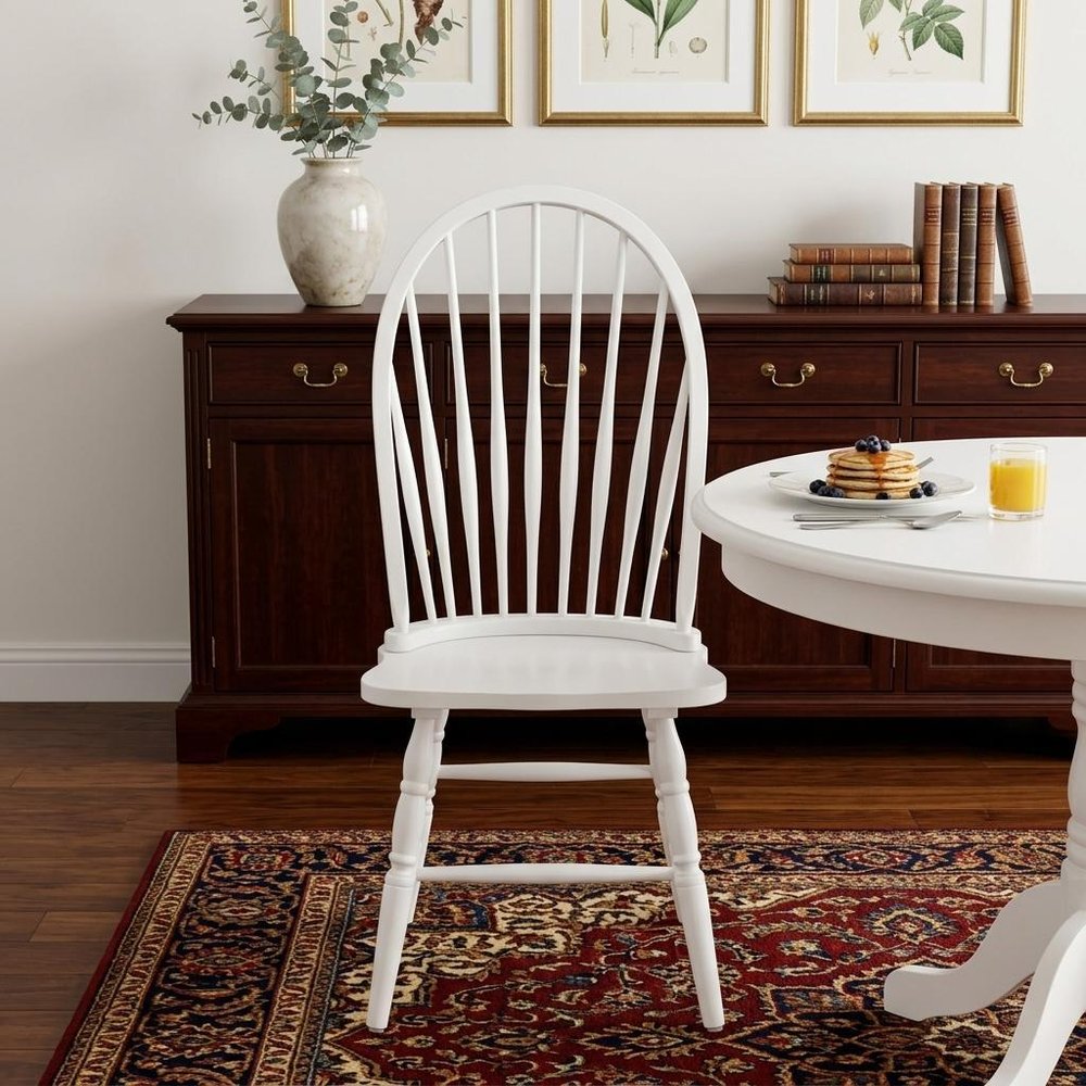 White Wood Windsor Back Dining Side Chair in a home interior