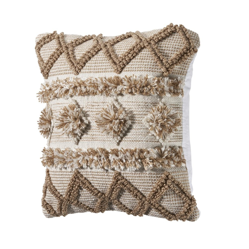 20" X 20" Tan Zippered Geometric Indoor Outdoor Throw Pillow. Outdoor pillow isolated on a plain white background, in a tan fabric finish.