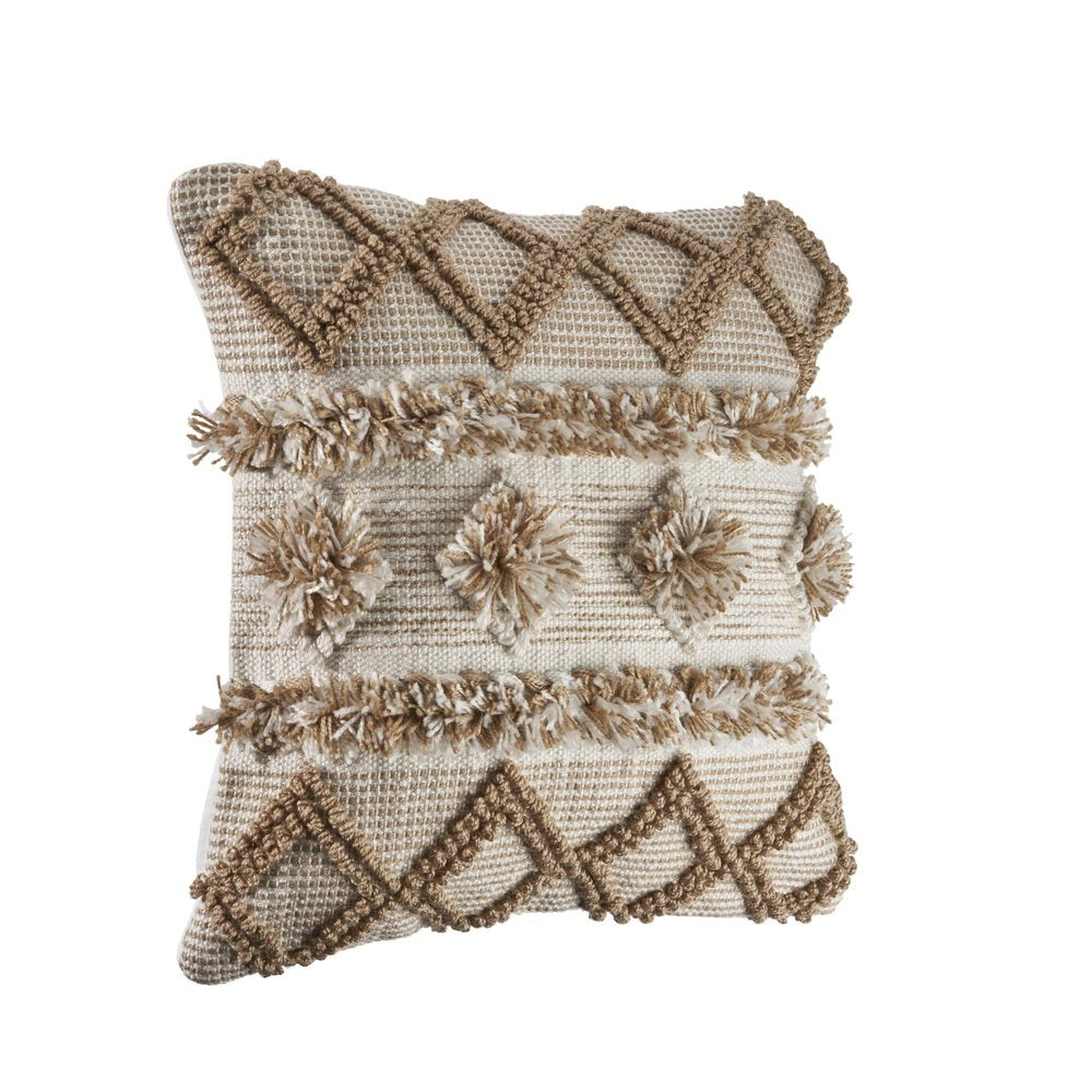 20" X 20" Tan Zippered Geometric Indoor Outdoor Throw Pillow. Outdoor pillow isolated on a plain white background, finished in tan fabric.
