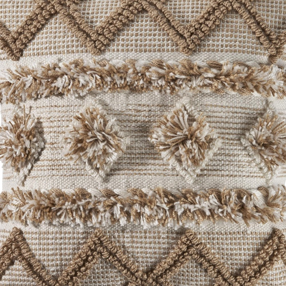 Close-up of 20" X 20" Tan Zippered Geometric Indoor Outdoor Throw Pillow showing the tan fabric texture.