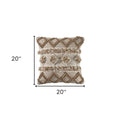20" X 20" Tan Zippered Geometric Indoor Outdoor Throw Pillow. Outdoor pillow isolated on a plain white background, showing a tan fabric surface.
