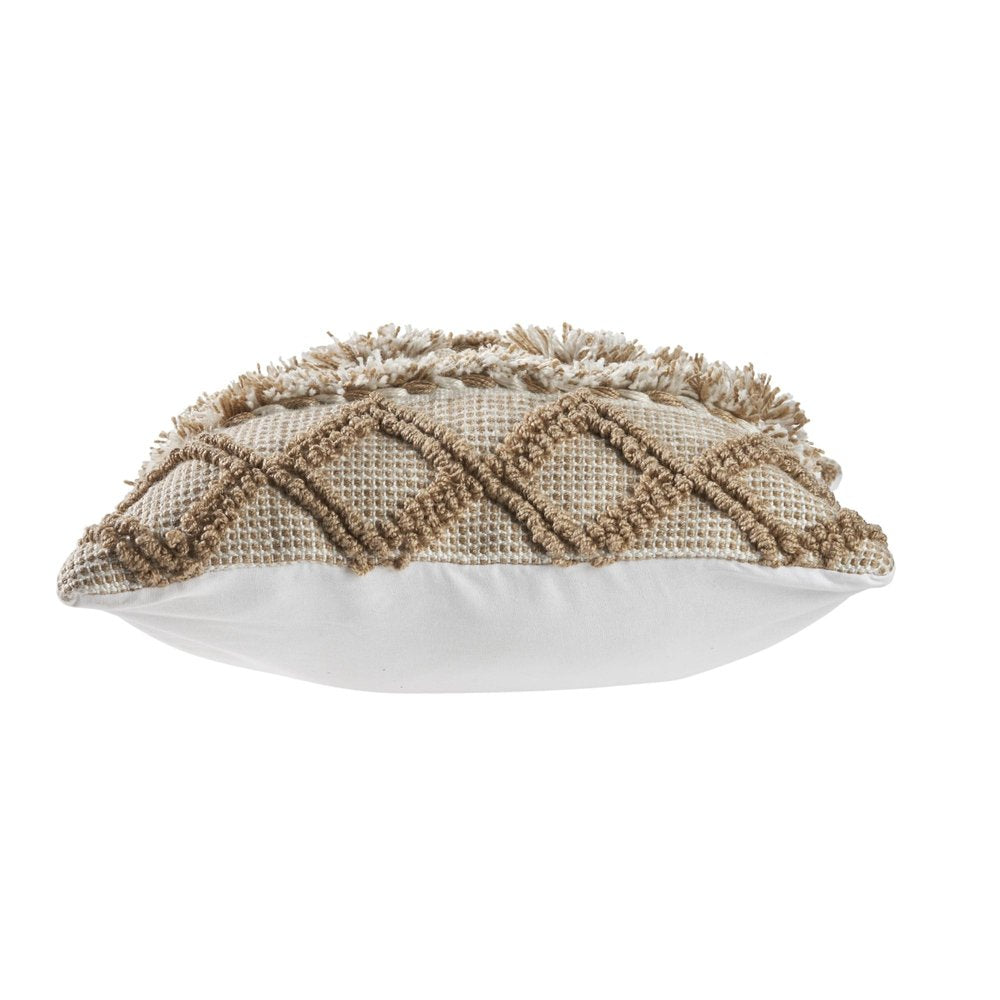 20" X 20" Tan Zippered Geometric Indoor Outdoor Throw Pillow. Outdoor pillow isolated on a plain white background, showing a tan fabric surface.