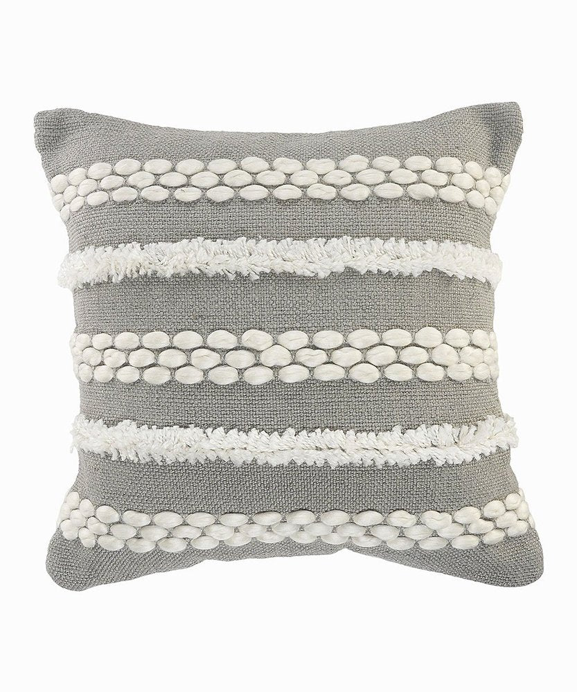 20" Gray and White Geometric Indoor Outdoor Throw Pillow With Texture. Outdoor pillow isolated on a plain white background, in a white fabric finish.