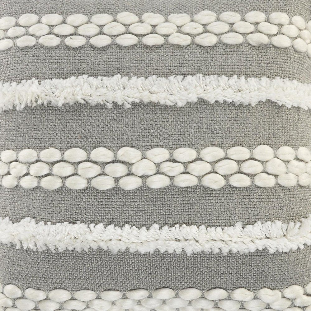 20" Gray and White Geometric Indoor Outdoor Throw Pillow With Texture. Outdoor pillow isolated on a plain white background, finished in white fabric.