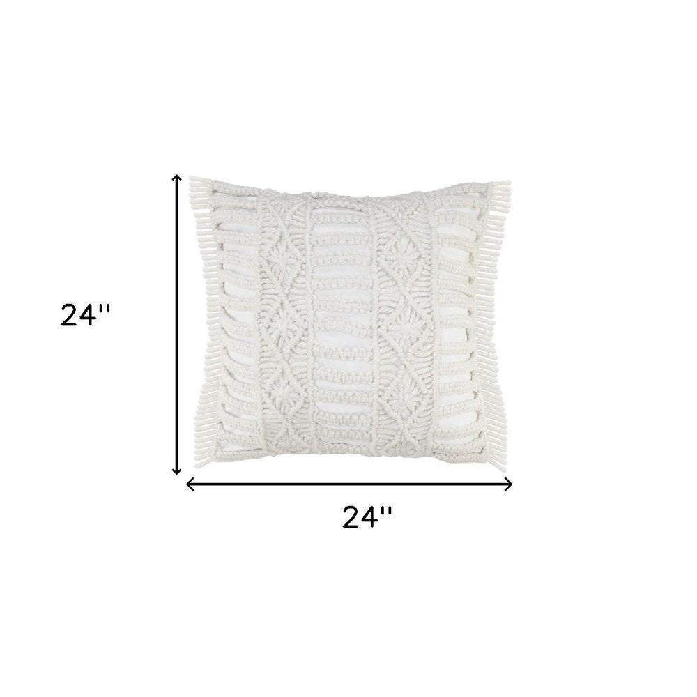 24" X 24" White Zippered Tropical Indoor Outdoor Throw Pillow. Outdoor pillow isolated on a plain white background, in a white fabric finish.