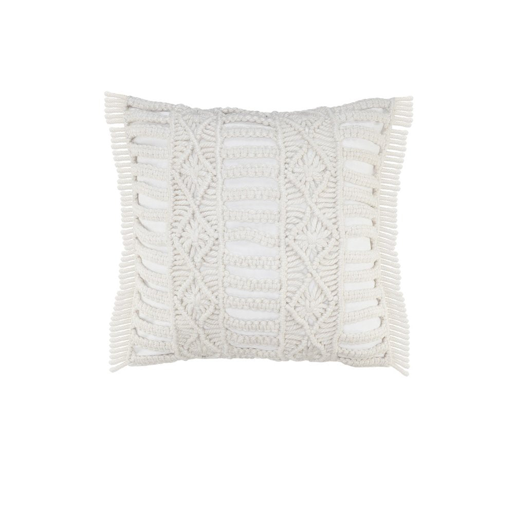 24" X 24" White Zippered Tropical Indoor Outdoor Throw Pillow. Outdoor pillow isolated on a plain white background, finished in white fabric.