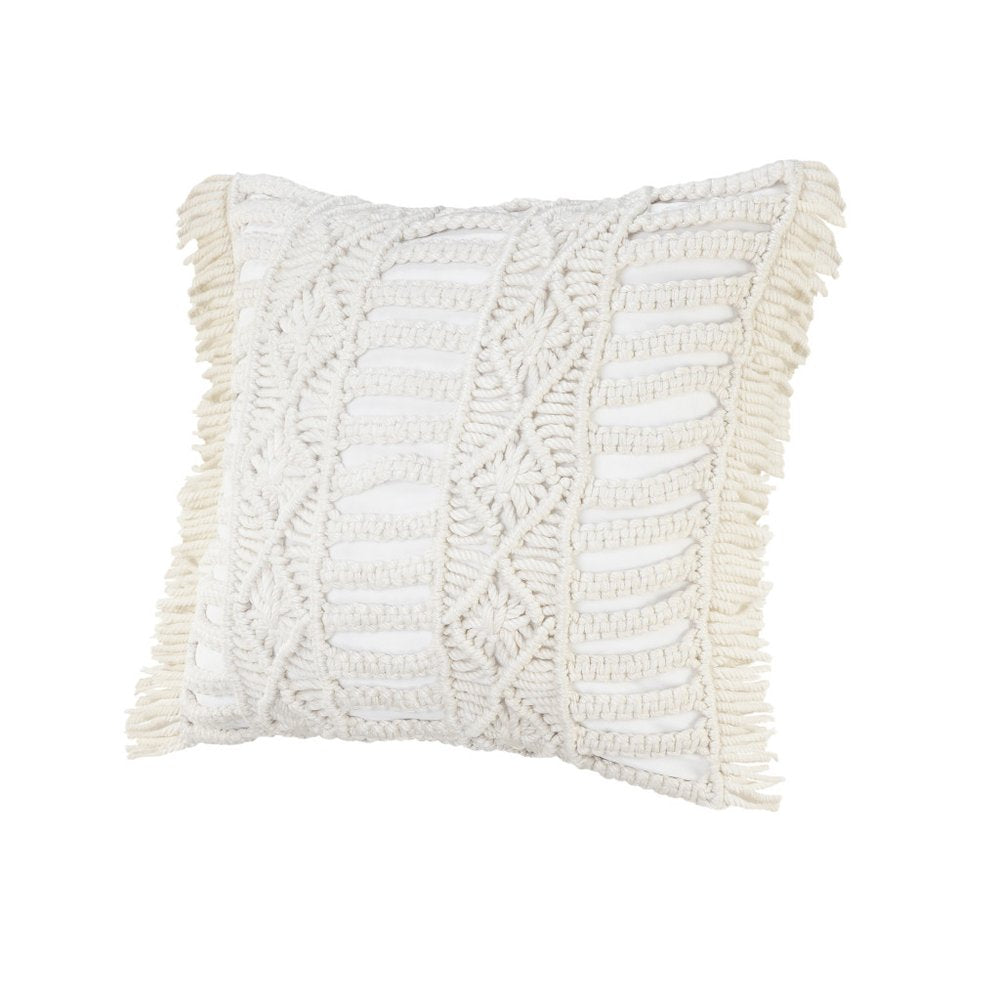 24" X 24" White Zippered Tropical Indoor Outdoor Throw Pillow. Outdoor pillow isolated on a plain white background, in a white fabric finish.