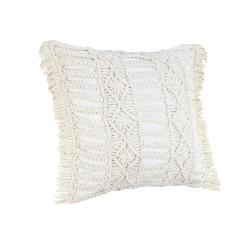 24" X 24" White Zippered Tropical Indoor Outdoor Throw Pillow. Outdoor pillow isolated on a plain white background, showing a white fabric surface.
