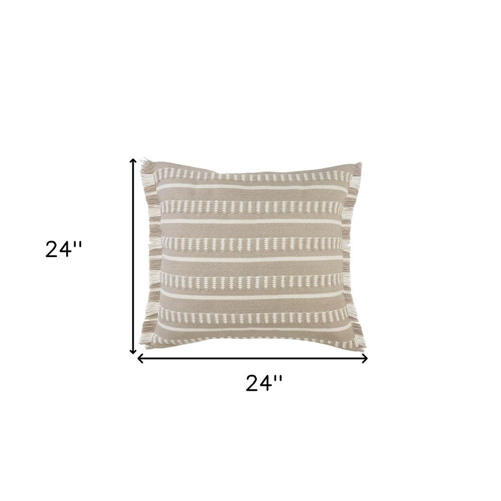 24" X 24" Tan Zippered Coastal Indoor Outdoor Throw Pillow. Outdoor pillow isolated on a plain white background, in a tan fabric finish.