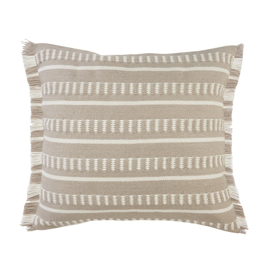 24" X 24" Tan Zippered Coastal Indoor Outdoor Throw Pillow. Outdoor pillow isolated on a plain white background, finished in tan fabric.