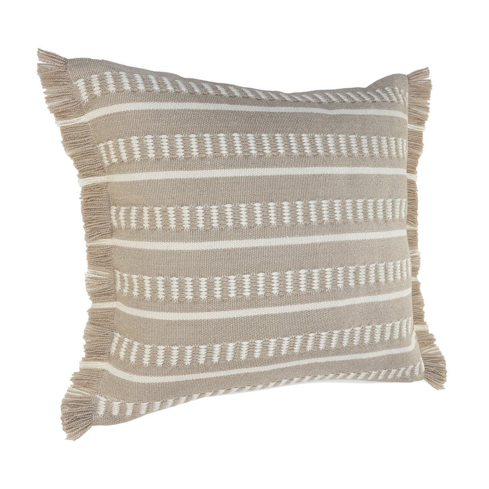 24" X 24" Tan Zippered Coastal Indoor Outdoor Throw Pillow. Outdoor pillow isolated on a plain white background, finished in tan fabric.
